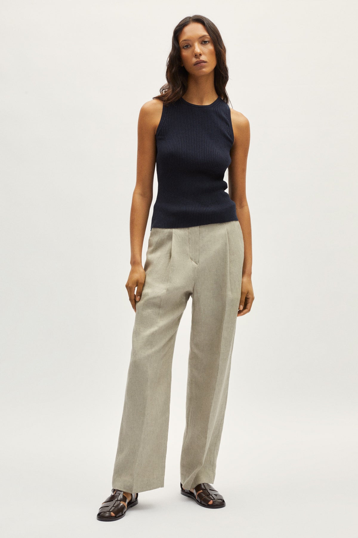 the linen cotton tank top blue navy