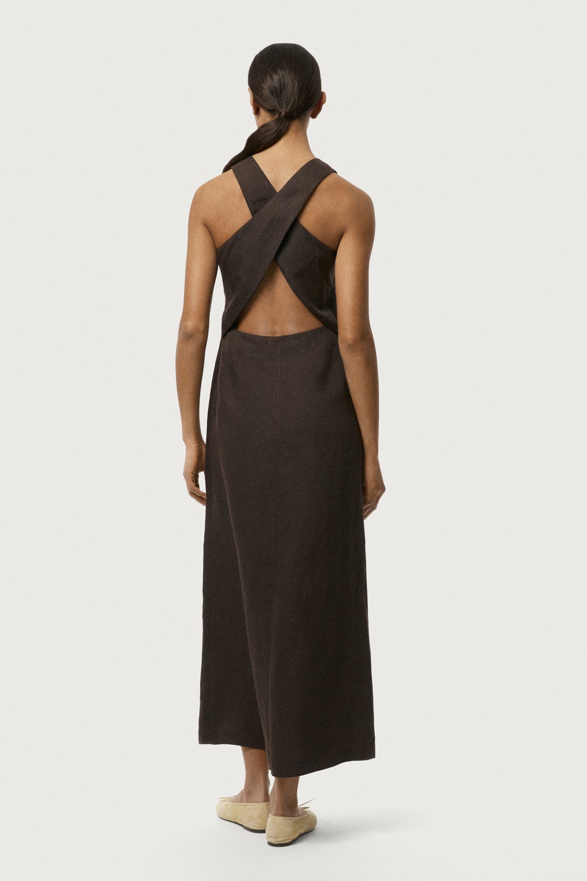 The Linen Twill Special Back Dress Cafe Noir