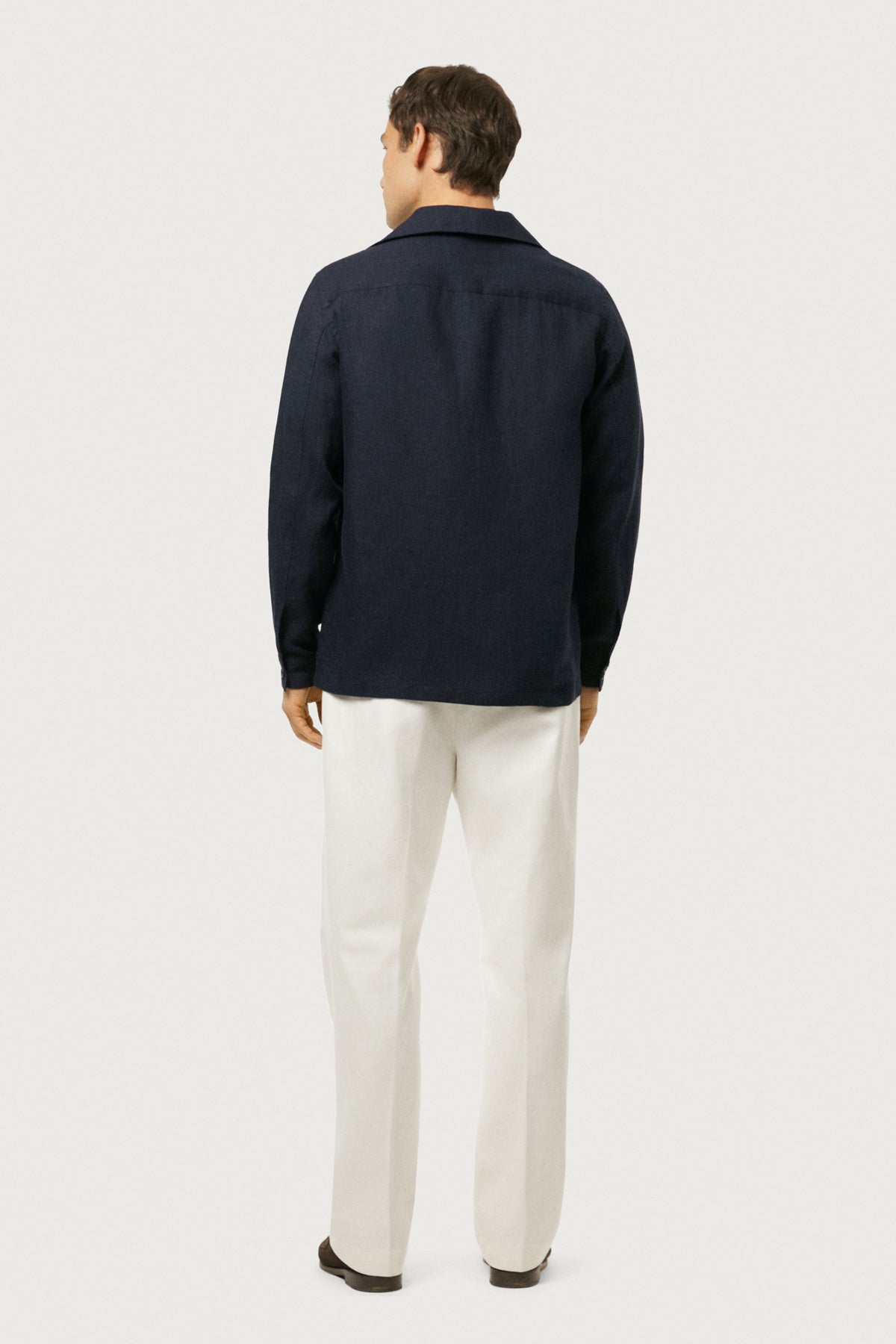 The Linen Twill Bowling Overshirt Black-Navy