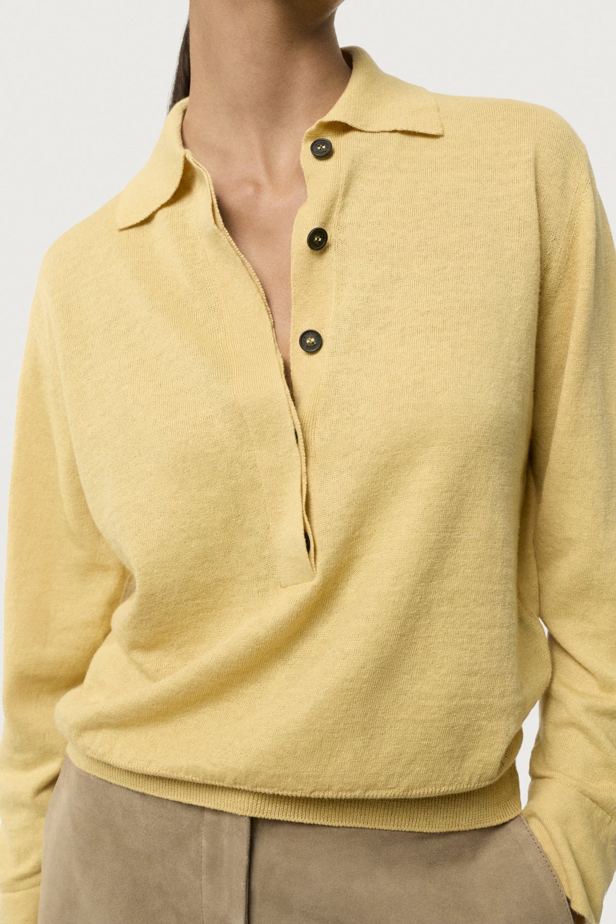 Langärmeliges Vintage-Poloshirt aus Leinen/Baumwolle