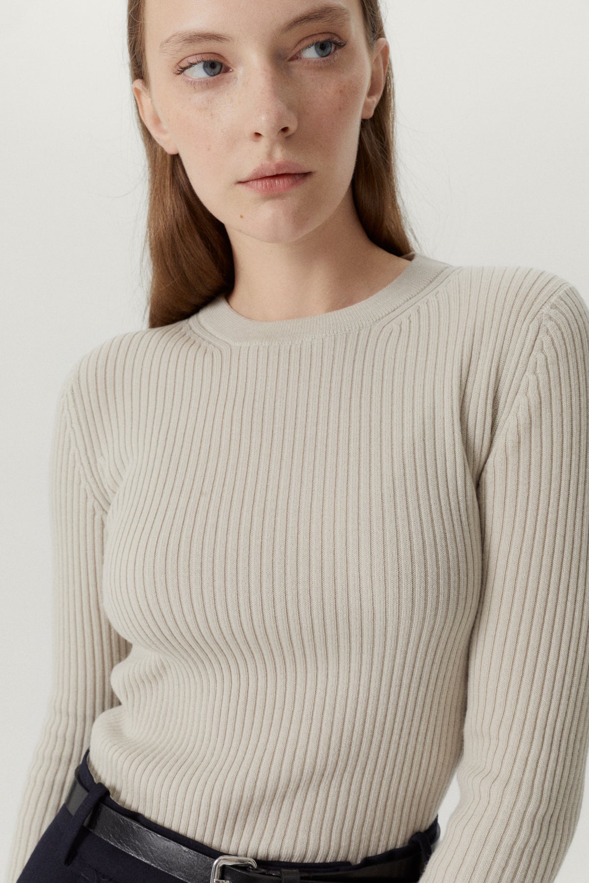 the merino wool ribbed sweater pearl