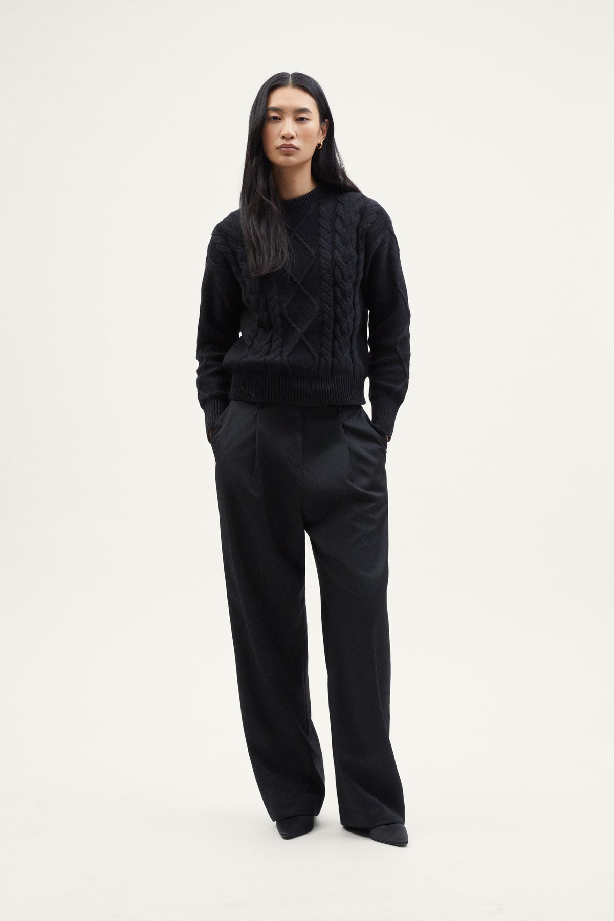 The Organic Cotton Aran Tricot Sweater black