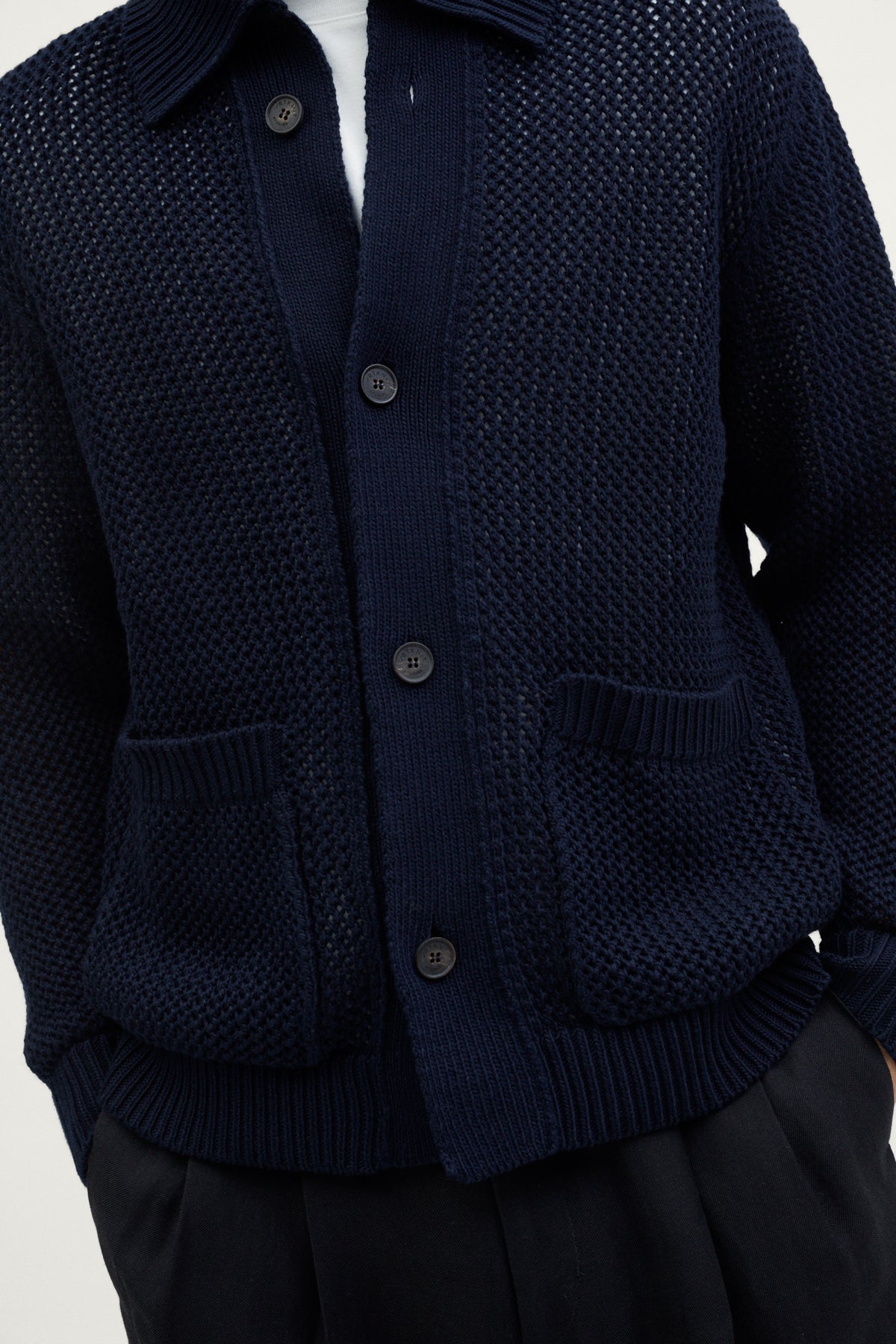 The Organic Cotton Open-Tricot Jacket  deep blue