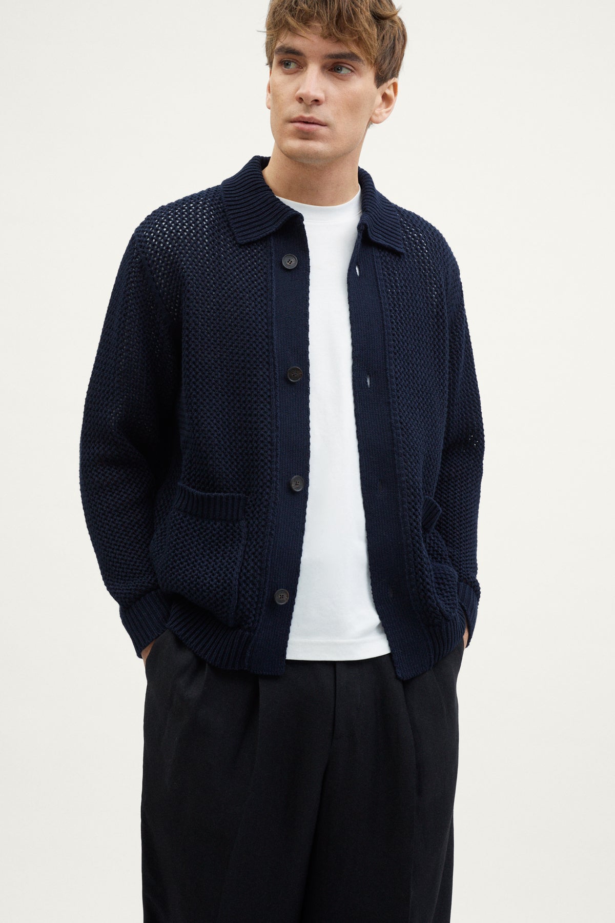 The Organic Cotton Open-Tricot Jacket  deep blue