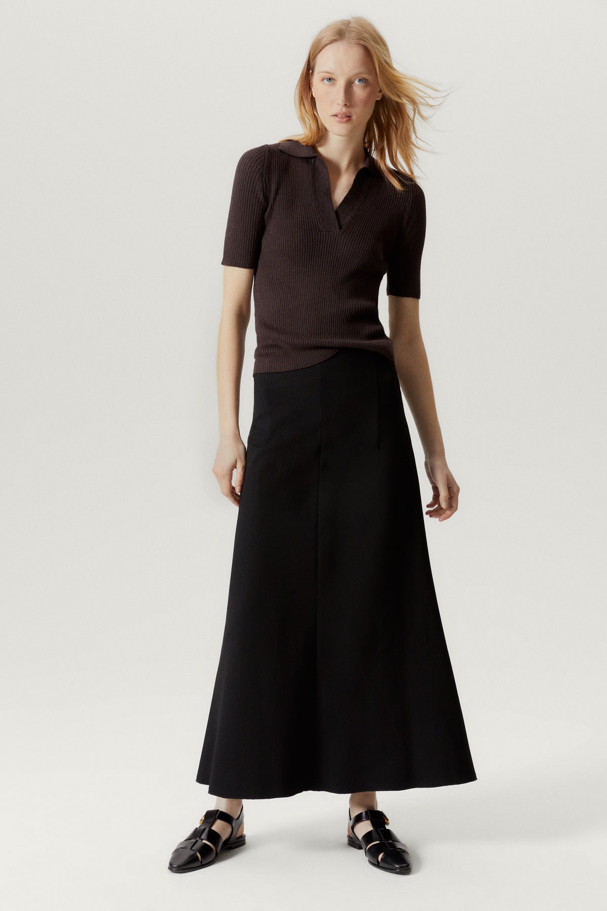 the linen cotton ribbed polo brown